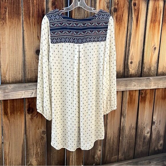 Roxy tunic dress hi-lo cream blue semi-sheer long sleeve India Sz Small - Picture 4 of 9